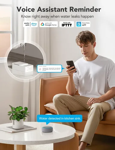 Miniatura 9 de GoveeLife Premium Detector inteligente de fugas de agua 2 con rango ultralargo de 1968 pies, sensor de agua wifi con SMS/Email/APP Push y alarma