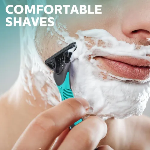 Miniatura 5 de 50 piezas de maquinillas de afeitar desechables para hombres a granel, 3 cuchillas para hombres para piel sensible, afeitado cómodo