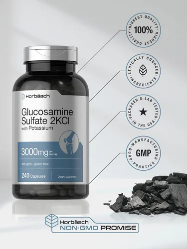 Miniatura 5 de Horbäach Sulfato de Glucosamina 2KCI con Potasio 3000mg 240 Cápsulas Suplemento sin OMG y sin gluten