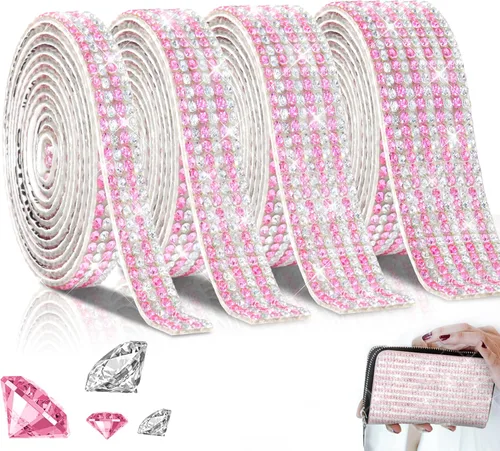 Miniatura 10 de 4 rollos de cinta autoadhesiva con diamantes de imitación, cinta de diamantes bling con pegatinas de 2 mm para manualidades, bodas, cumpleaños