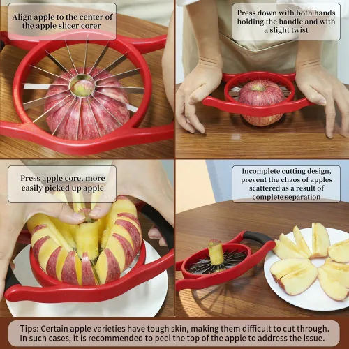 Miniatura 5 de Newness - Cortador de manzana extra grande de 5.12 pulgadas, cortador de manzana resistente de 16 rebanadas, descorazonador de manzana duradero, Rojo