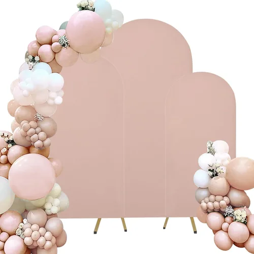 Miniatura 16 de Juego de 3 fundas de elastano ajustables para arco de boda, color beige, cubierta de fondo para arco de Chiara, parte superior redonda, para boda