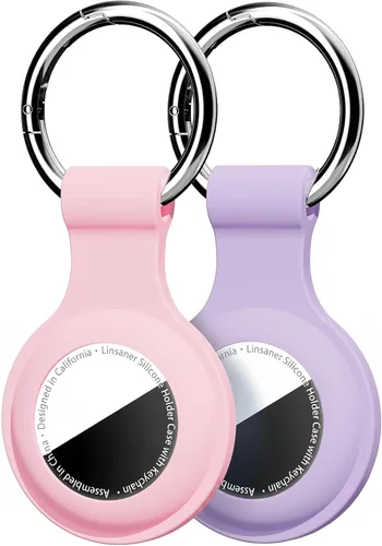 Linsaner Llavero para AirTag: anillo más funda de silicona para tus AirTag, para encontrar accesorios vía GPS, color vino rojo, 2 unidades, color