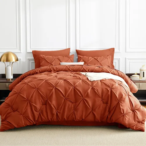 Miniatura 9 de CozyLux - Juego de ropa de cama con pliegues plisados de 7 piezas en una bolsa; edredón tamaño King para todas las estaciones, sábanas, fundas