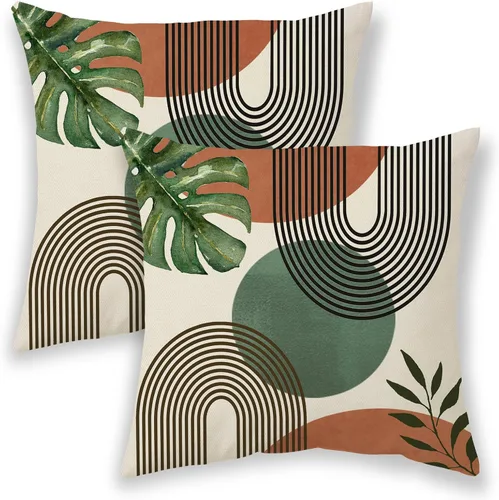 Miniatura 12 de BETGINY Fundas de almohada de verano para exteriores de 16 x 16 pulgadas, 2 unidades, color aguamarina, verde azulado, crema, sol, bohemio