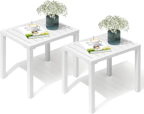 Miniatura 12 de Crestlive Products Mesa auxiliar para exteriores, mesa auxiliar rectangular de aluminio, mesa de café para patio pequeño para interiores y Negro
