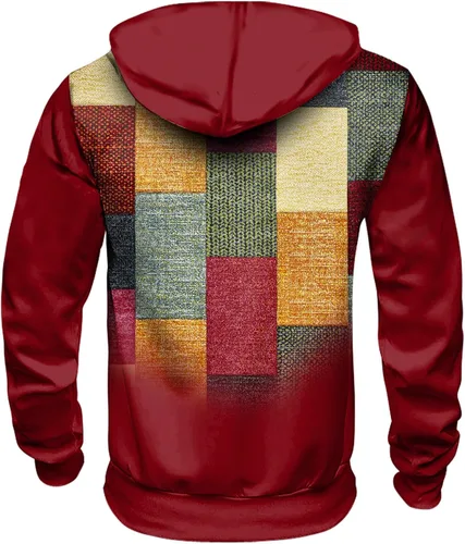 Miniatura 4 de Sudaderas con capucha para hombre, diseño de retazos a cuadros, casual, manga larga, con cordón de bolsillo