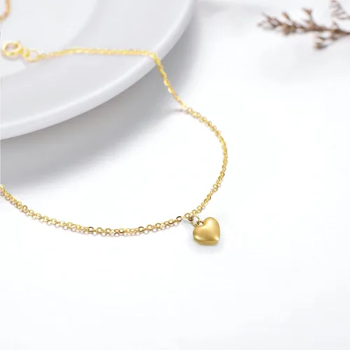 Miniatura 4 de SISGEM Tobillera de corazón de soplo de oro real de 14 quilates para mujer, pulsera de tobillo de amor, regalo de joyería para ella, 9+1+1 pulgada