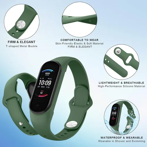 Miniatura 2 de AK Pulseras de silicona – Bandas suaves paquete de 3 para Xiaomi Mi Band 5, Mi Band 6, Amazfit Band 5 y Band 6 – Correa deportiva para mujeres