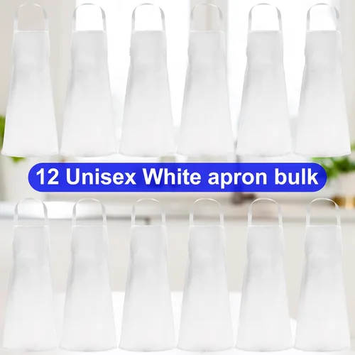Miniatura 3 de Delantales unisex con peto, paquete de 12 delantales de chef blancos con lazos extralargos, lavables para mujeres y hombres, cocinar, restaurante