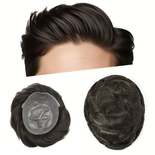 Miniatura 27 de Toupee - Sistemas de cabello humano para hombre, 0.002 in, piel ultrafina para hombre, tupé en V, polivinílico de poliuretano natural, piezas