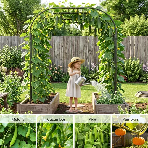 Miniatura 6 de DoCred Enrejado de arco de jardín grande para plantas trepadoras, 87 pulgadas de alto, soporte de metal para plantas, arco para trepar vides