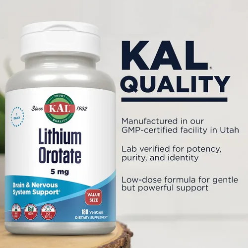 Miniatura 4 de KAL Orotato de litio de 5 mg, suplemento de litio de baja dosis para apoyo al estado de ánimo de bienestar general, altamente biodisponible, vegano