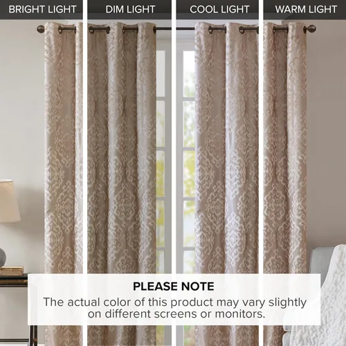 Miniatura 7 de Sun Smart Mirage - Cortina opaca para ventana (100 % de eliminación de luz), tela tejida de estilo jacquard, patrón damasco, con ojales, 50 x 84