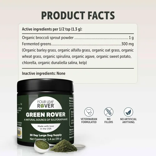 Miniatura 6 de Four Leaf Rover Green Rover - Verdes para perros en polvo con brotes de brócoli orgánicos, espirulina fermentada y verduras de mar - Formulado por