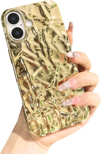 Miniatura 20 de Funda compatible con iPhone 14 Pro, Diseño Lindo de Lujo con Papel de Estaño Plisado, Fundas de Teléfono de Moda para Mujeres, Electrochapado
