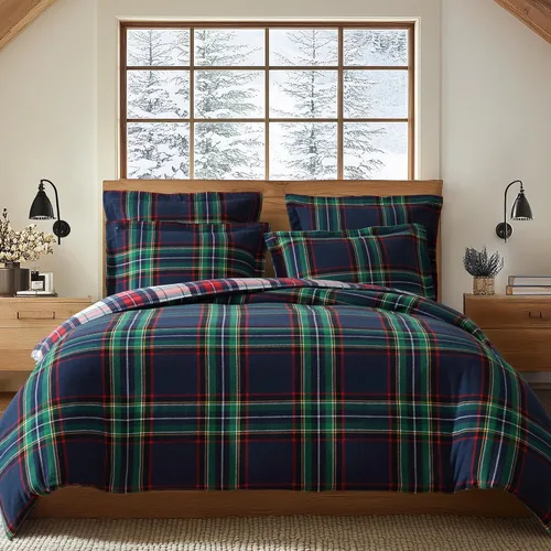 Levtex Home - Spencer Plaid Navy - Juego de edredón individual (68x88 pulgadas) + una funda de almohada (20x26 pulgadas) - A cuadros - Rojo, verde y