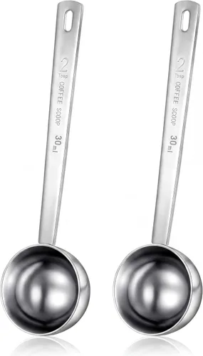 Geiserailie 2 cucharadas de 2 cucharadas con mango largo, cuchara medidora de acero inoxidable de 1.0 fl oz para café, leche y fruta en polvo, té