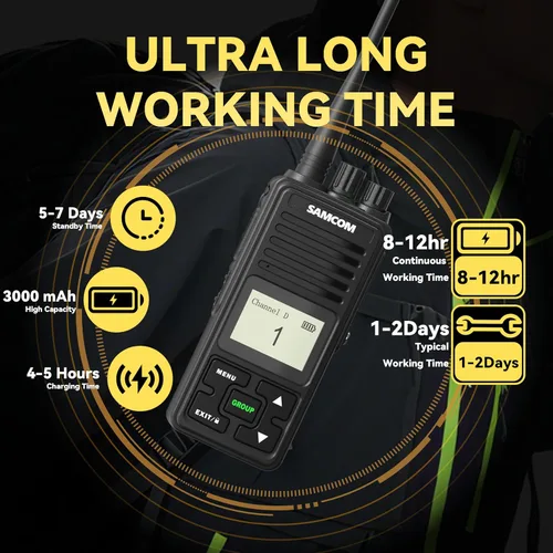 Miniatura 2 de SAMCOM FPCN10A - Radio bidireccional de 3000 mAh, alta capacidad, larga duración, Walkie Talkies, resistente, con auricular de llamada grupal, base
