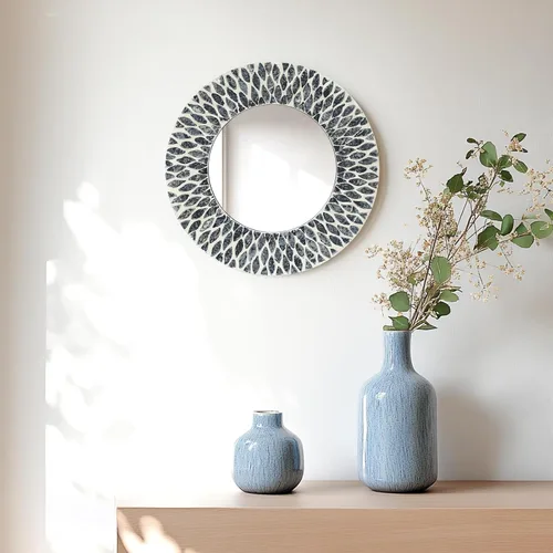Miniatura 8 de Espejo de Madreperla Natural para Decoración de Pared para Dormitorio y Baño, 3 Piezas de Arte Geométrico de Pared Moderno para Casa y Oficina