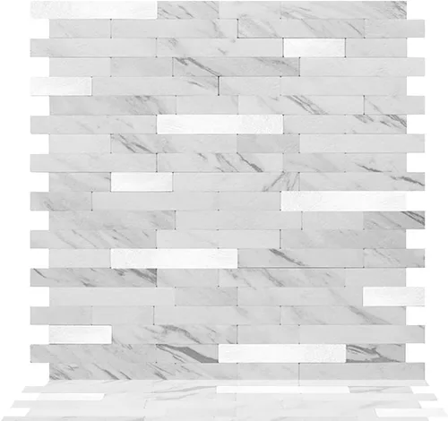 Tic Tac Tiles Autoadhesivo extraíble para la loseta del muro de la cocina o el baño, azulejos metálicos (blanco mármol, 1)
