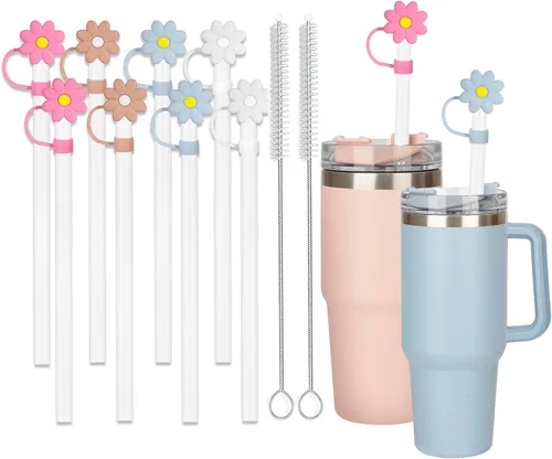 Miniatura 8 de Jetstop Repuesto de popote reutilizable compatible con Stanley Cup, con tapa de tapón de silicona, juego de 12 piezas, accesorios para vaso Stanley