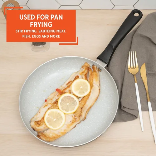 Miniatura 6 de IMUSA - Sartén para freír Premier de cerámica antiadherente de 9.5" con mango de tacto fresco, negro mate