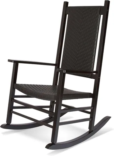 Miniatura 22 de Silla mecedora de madera moderna de Shine Company, balancín de porche ergonómico de asiento ancho, color negro
