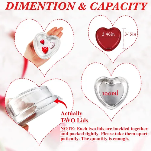 Miniatura 2 de Juego de 20 moldes de papel de aluminio para tartas en forma de corazón con tapas, 3.4 fl oz/3.4 onzas, desechables, mini tazas para hornear