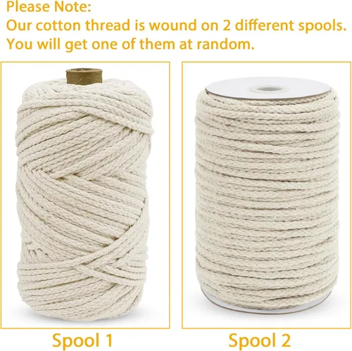 Miniatura 2 de JeogYong - Cuerda de macramé trenzada 5mm x 90m, cuerda de algodón trenzada de 8 hebras natural, cuerda de cordón de dibujo colorida para colgar