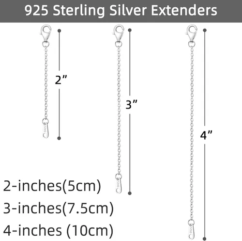 Miniatura 3 de Extensor de collar de plata de ley 925, extensores de cadena para collares de 2 pulgadas, 3 pulgadas, 4 pulgadas