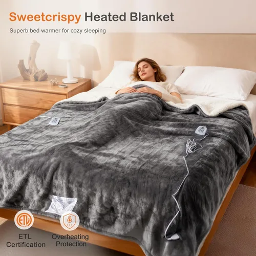 Miniatura 2 de Sweetcrispy Manta Térmica Tamaño Twin, 62''x84'' Manta Eléctrica con Calefacción con 10 Niveles de Calor y Apagado Automático, Lavable de Tela