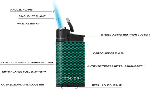 Miniatura 2 de Colibri EVO - Encendedor de butano recargable con llama de un solo chorro en ángulo, resistente al viento, fácil de usar, con agarre de fibra