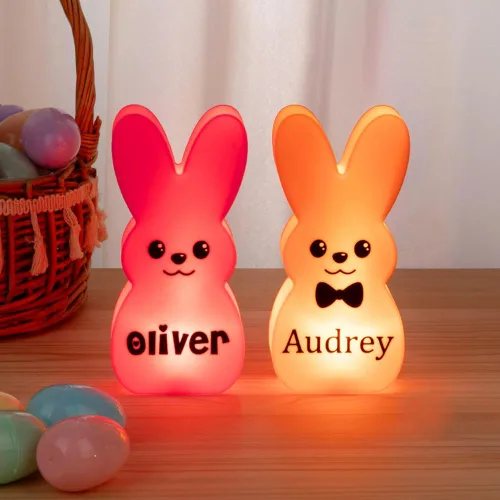 Miniatura 3 de callie Adorno de luz LED de Pascua personalizado para niños, diseño de conejito de plástico con nombre personalizado, decoración del hogar, regalo