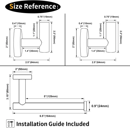 Miniatura 6 de GERZWY Moderno juego de accesorios de baño de 3 piezas, soporte para papel higiénico y 2 ganchos para toallas, montaje en pared, acero inoxidable