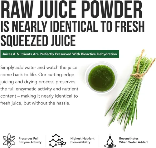 Miniatura 3 de Polvo de jugo de pasto de trigo orgánico, cultivado orgánicamente en suelo volcánico de Utah, forma cruda y bioactiva, prensado en frío y secado