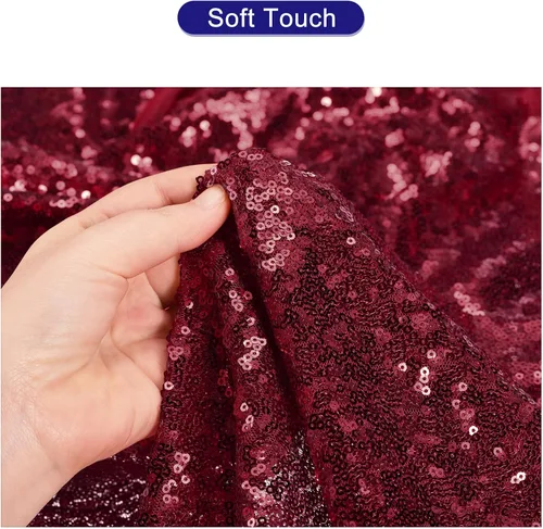 Miniatura 4 de MECCANIXITY Tela de lentejuelas rojo burdeos, 4 yardas de longitud 4.2 pies de ancho, tela de malla de lentejuelas brillantes para decoración