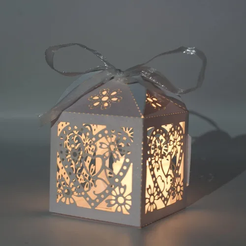 Miniatura 4 de Paquete de 50 cajas de dulces de boda con corazones cortados con láser, cajas de regalo pequeñas para bodas, despedidas de soltera, aniversarios, 01