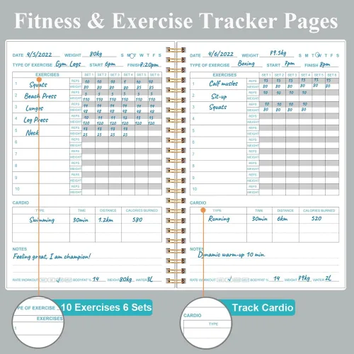 Miniatura 3 de Diario de fitness simplificado para mujeres y hombres, diario/planificador de entrenamiento A5, libro de registro de ejercicio diario para pérdida