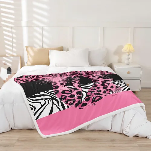 Miniatura 2 de Manfei Manta con estampado de labios rosas y cebra para sofá, manta de cama con estampado animal para niños y niñas, decoración de habitación