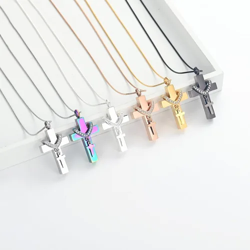 Miniatura 8 de Dije de urna para cenizas de cremación, diseño de cruz de acero inoxidable