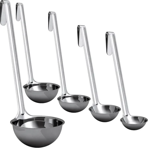 Cucharones robustos y ergonómicos de tamaños combinados, paquete de 5 cucharones de acero inoxidable de 1, 2, 4, 6, 8 onzas con asas largas. Los