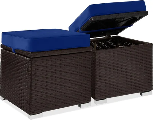 Miniatura 19 de Best Choice Products - Juego de 2 otomanos de mimbre, muebles multiusos para exteriores para patio, patio trasero, asientos adicionales, reposapiés