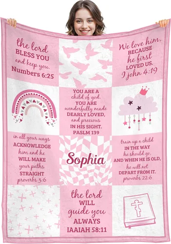 Artsadd Regalos cristianos para niña, mantas personalizadas con nombre – Am a Child of God – Manta personalizada inspiradora para cumpleaños