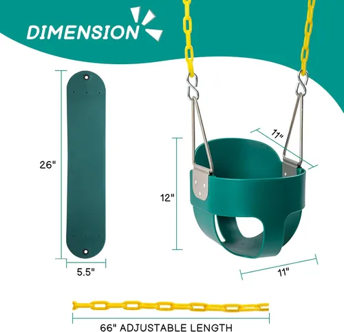 Miniatura 6 de Ktaxon Juego de asiento de columpio para niños pequeños, con respaldo alto y columpios resistentes con cadenas recubiertas, correas para árbol