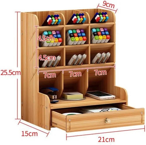 Miniatura 2 de Hggzeg Organizador de escritorio de madera, multifuncional, soporte para bolígrafos, caja de almacenamiento estacionario de escritorio
