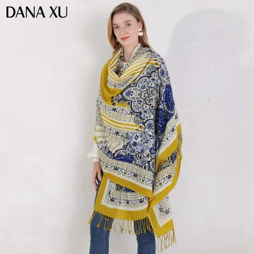 Miniatura 129 de DANA XU Manta de pashmina extragrande 100% de lana merina, bufanda de viaje, bufanda de cachemira para mujer, otoño e invierno, chal de gran