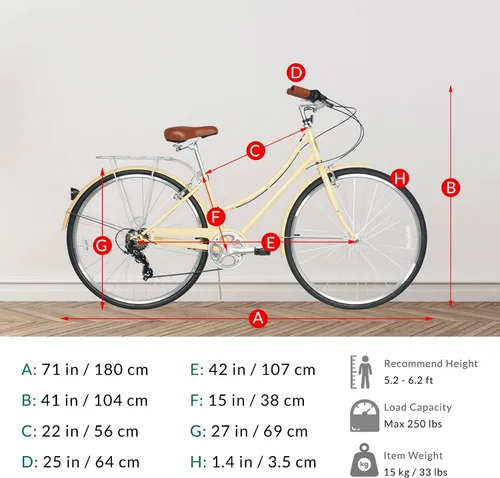 Miniatura 6 de MICARGI Kansans Beach Cruiser Bike - Empuñaduras de cuero de 7 velocidades y cojín de asiento V-Brake para adultos Vainilla