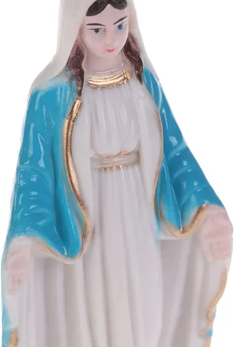 Miniatura 2 de Estatua de plástico Virgen María de 3.94 pulgadas, figura de Nuestra Señora de Gracia, estatuas católicas hechas a mano, decoraciones religiosas Azul