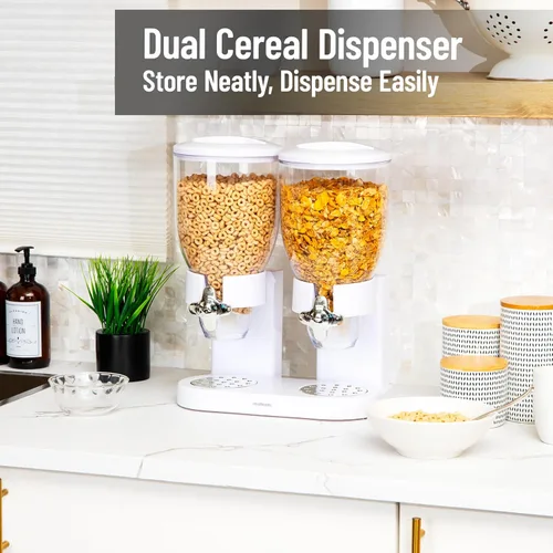 Miniatura 2 de Mind Reader Dispensador doble de alimentos secos, 2 recipientes de encimera de 3.5 L para cereales, granola, dulces, arroz y granos de café
